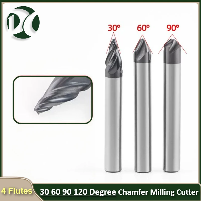 30 60 90 120 Degree 4 Flutes Chamfer Milling Cutter Spiral Carbide Corner Countersink Chamfering Mill Deburring Edges For Steel