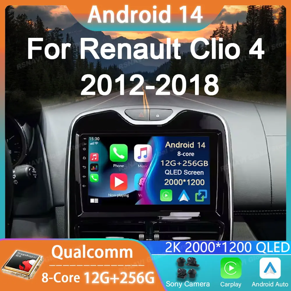 Car Radio Android 14 For Renault Clio 3 4 2012 - 2015 2016 - 2018 GPS Carplay Multimedia Player Navigation Stereo Auto DSP Audio