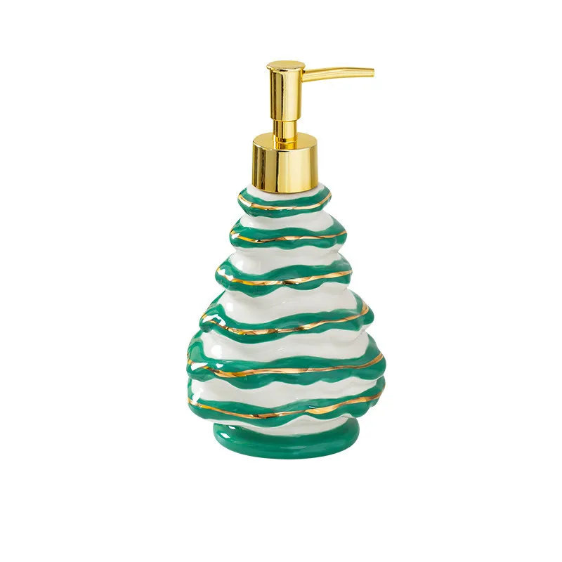 Christmas Tree Liquid Soap Dispenser Ceramic Hand Emulsion Bottle Sub Container For Shampoo & Shower Gel Gifts 430ML Green/Red