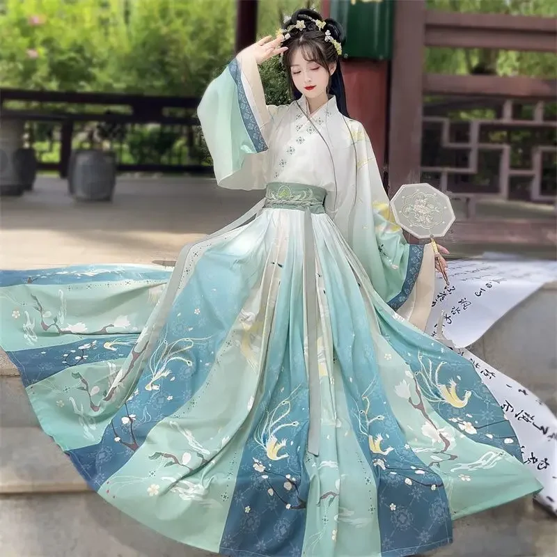 Costumes Hanfu de style chinois pour femmes, broderie florale, robes dégradées, princesse traditionnelle des Prairies, financièrement vintage, tenues 03