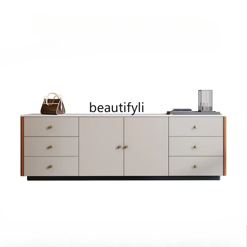 smt01 Saddle leather high TV cabinet modern living room against the wall solid wood locker bedroom