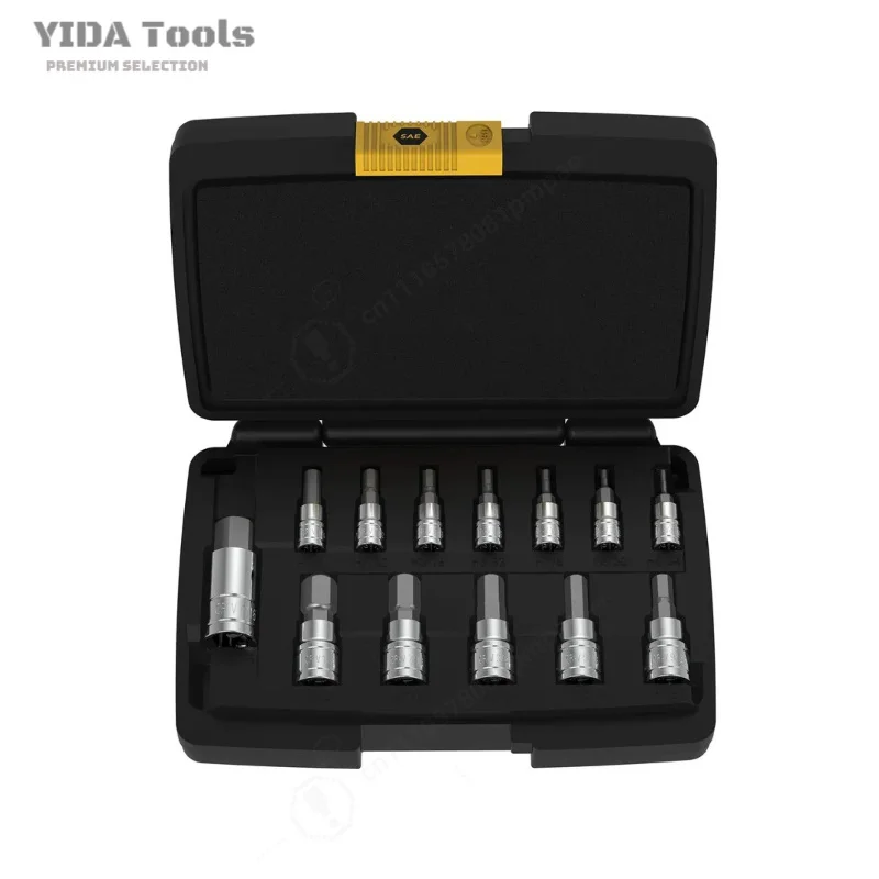 13 Piece Imperial Hexagonal H Shaped Pressing Batch Sleeve Nozzle Screwdriver Bit Set Matching Driver Socket Tool Kit