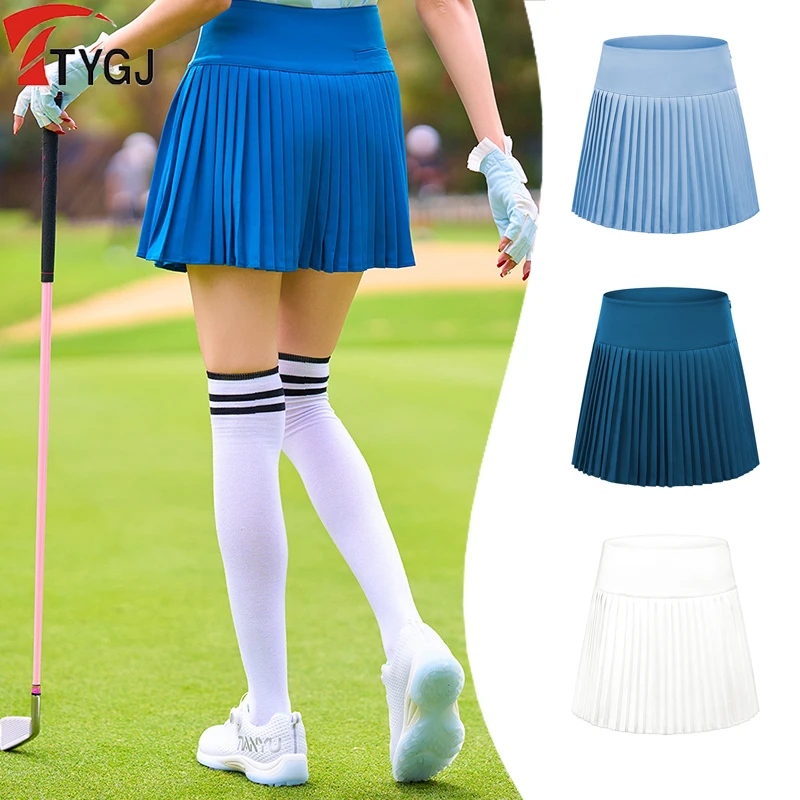 TTYGJ Golf Short Skirt Women High Waist Spring Autumn Casual Sports Skirts Slim Golf Tennis Pleated Skorts with Inner Short