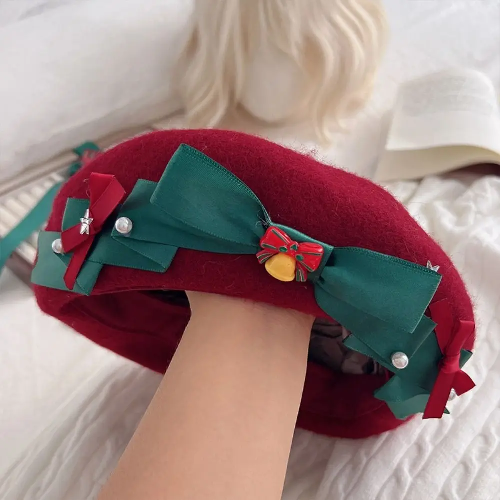 

Headdress Ribbon Bowknot Japanese Style Beret Warm Fashion Lolita Hat Christmas Headwear Sweet Winter Beanie Cap Lolita