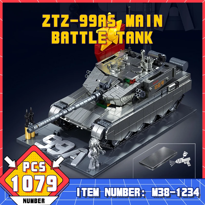 M38-B1234 Sluban ZTZ-99AS Armed Main Battle Tank Model Block Small Particle Assembly Kids Toy Car Children Adult Collection Gift