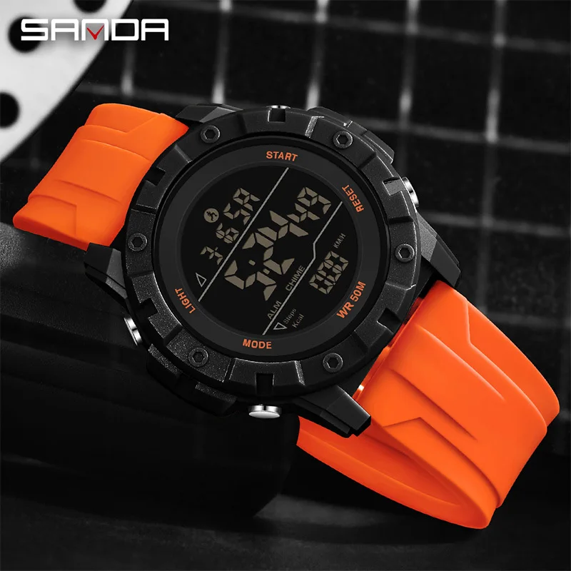 SANDA 2193 Militar Masculino Homens Relógios Esportes Caloria 50M À Prova D 'Água LED Eletrônica Digital Relógio de Pulso Relogio 