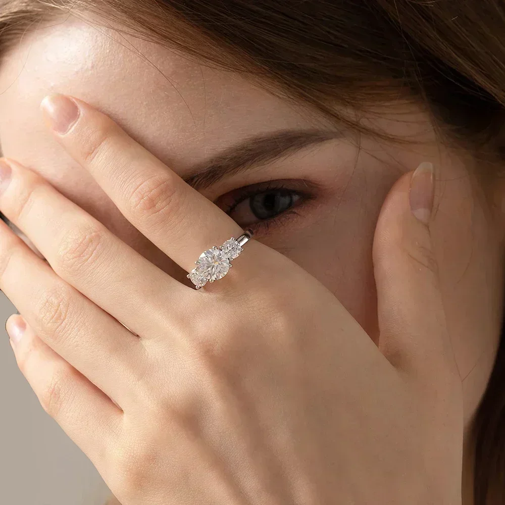 4캐럿 Moissanite 다이아몬드 약혼 반지 인증서 925 스털링 실버 3 스톤 웨딩 ... - 5
