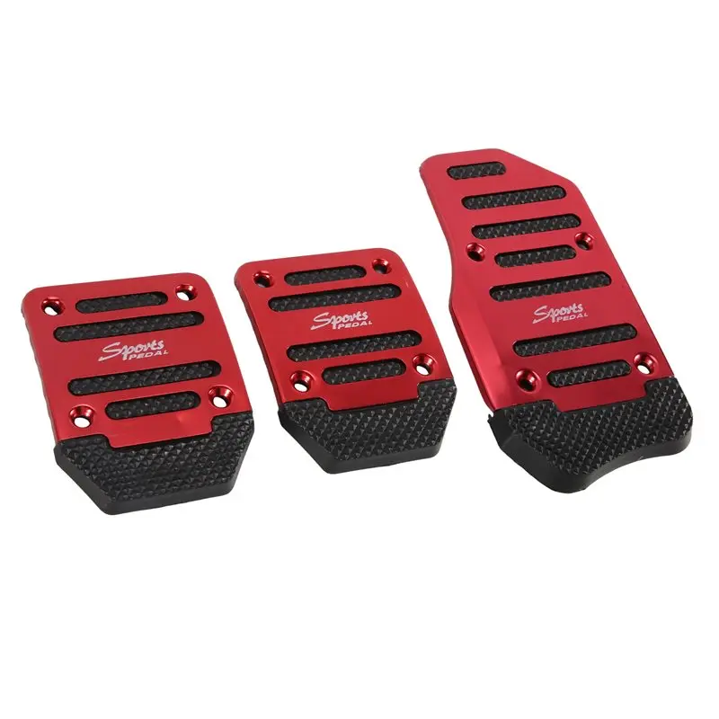 AC76-3PCS Car Non-Slip Aluminum Alloy Pedal Pads, Manual Gas Pedal Brake Pedal Cover Universal Replacement Red