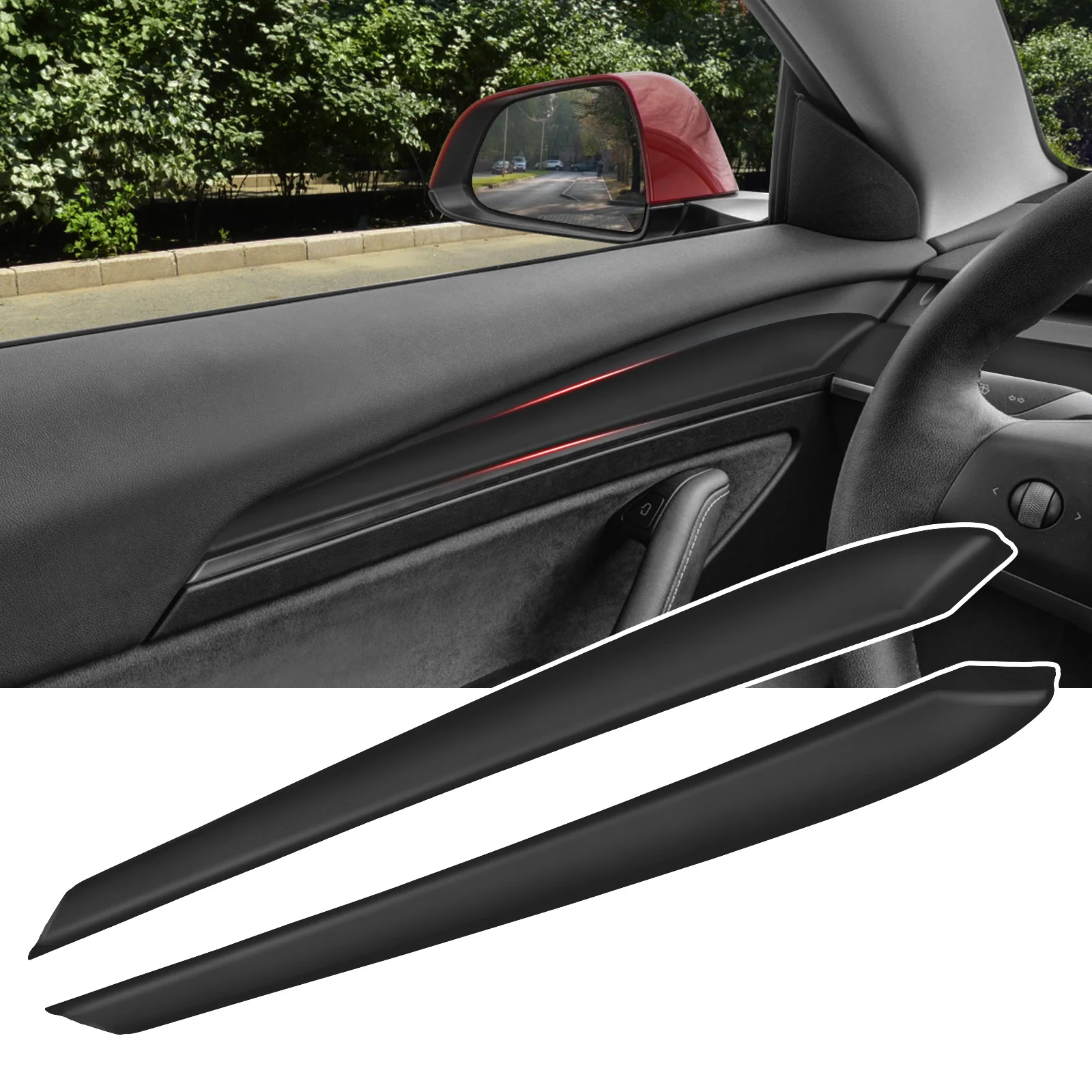 

For Tesla Model 3 Y Front Interior Dashboard Central Control Trim Strip 2017-2023 Black Car Door Side Trim Dashboard Cover