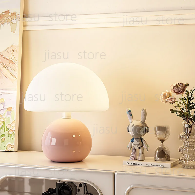 Retro Colored Glass Mushroom Lamp Three Tone Changing Cute Girls Atmosphere Nightlight Bedroom Desk