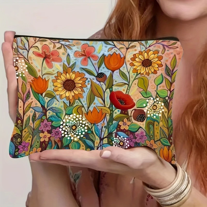 A Floral Makeup Bag with Secure Zipper - Versatile Makeup And Wash Bag for Women, Unscented, Durable Travel Organizer