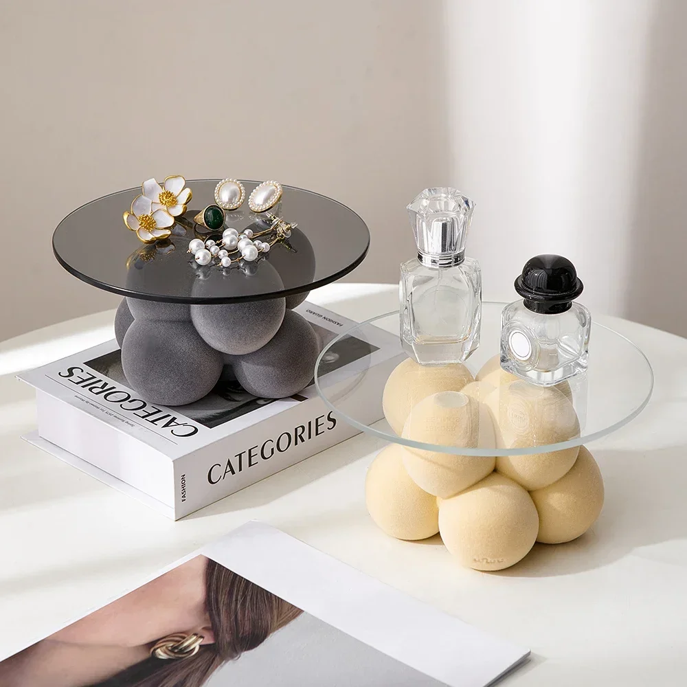 Nordic Flocking Resin Ball Tray Ornaments Tray Fruit Storage Trays Candle Holder Multi-Purpose Tray Living Room Decoration Gift