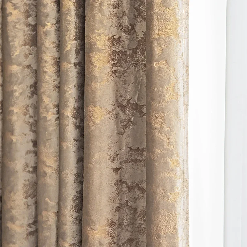 

Luxury Velvet Blackout Curtains Coffee Color Soft Thickened Thermal Insulation Custom Drapes for Living Dining Room Bedroom