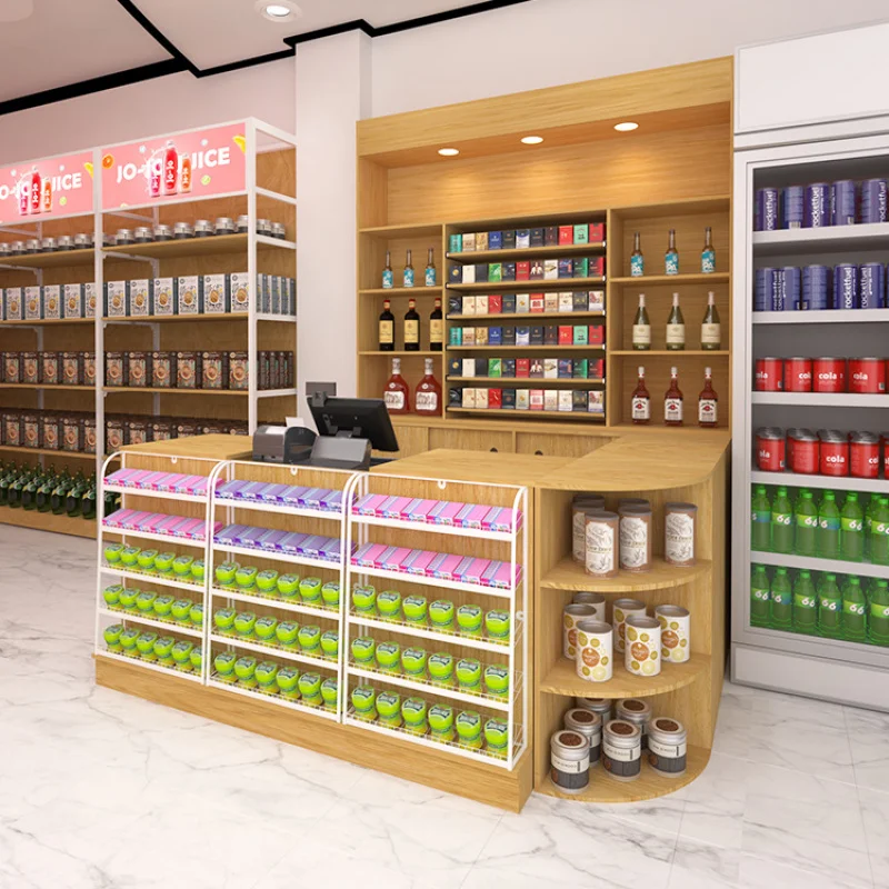 custom.Convenience Store Supermarket Cashier Counter Alcohol Food Display Cabinet Retail Display