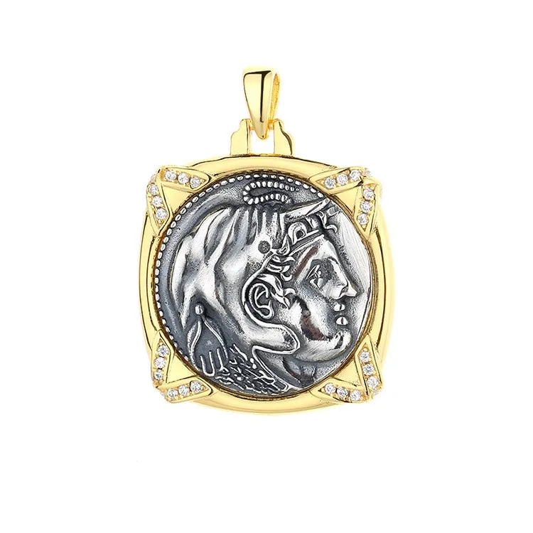 DDXK-1 ZFSILVER 925 Silver Fashion Greek Emperor Retro Gold Ancient Coins Necklaces Pendants Without Chain Women Wedding Jewelry