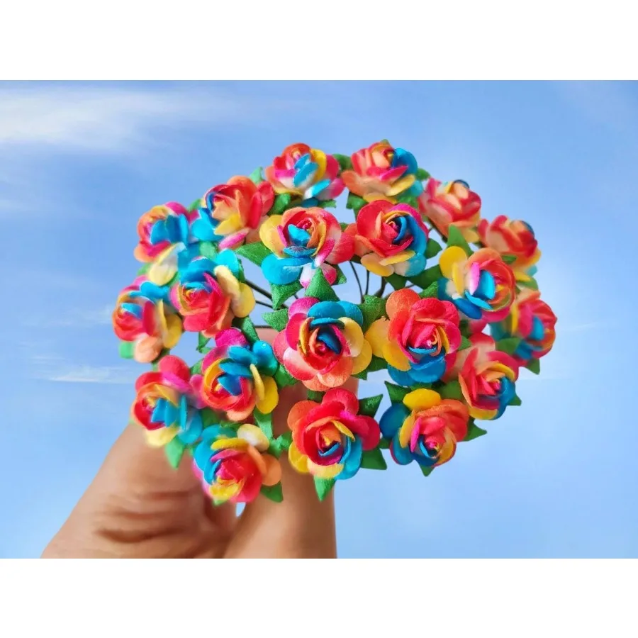 Mini Rose Kunstmatige Myerry Papieren Bloem Gemengde Kleur Toon Decoratieve Kleine Rozen Bloemen voor DIY Ambachten Projecten Scrapbooking W