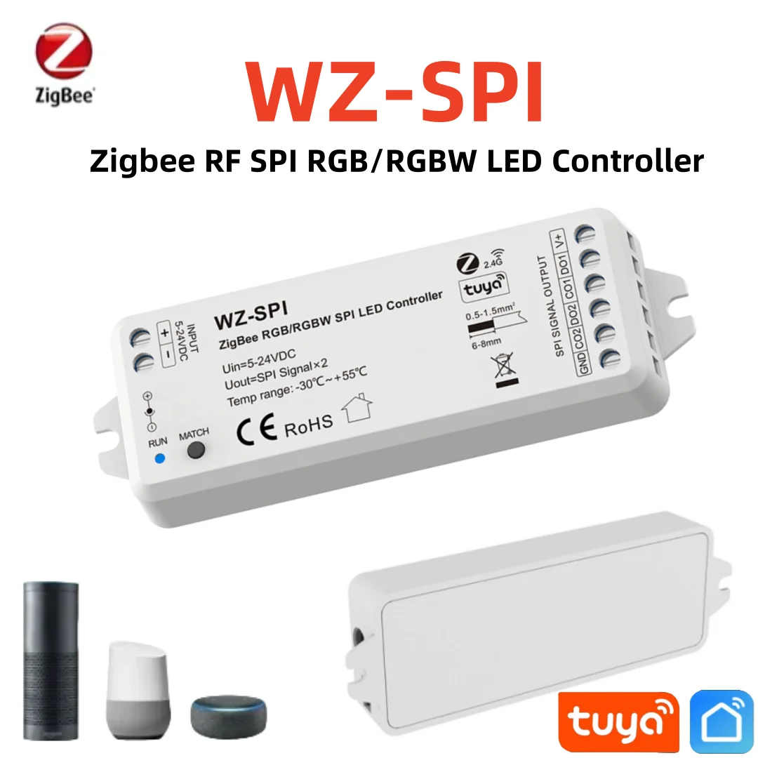 

5в-24в управление с помощью приложения Tuya Zigbee, световой контроллер WZ-SPI с разрешением 1000 пикселей для WS2811 2812B SK6812 RGB/RGBW