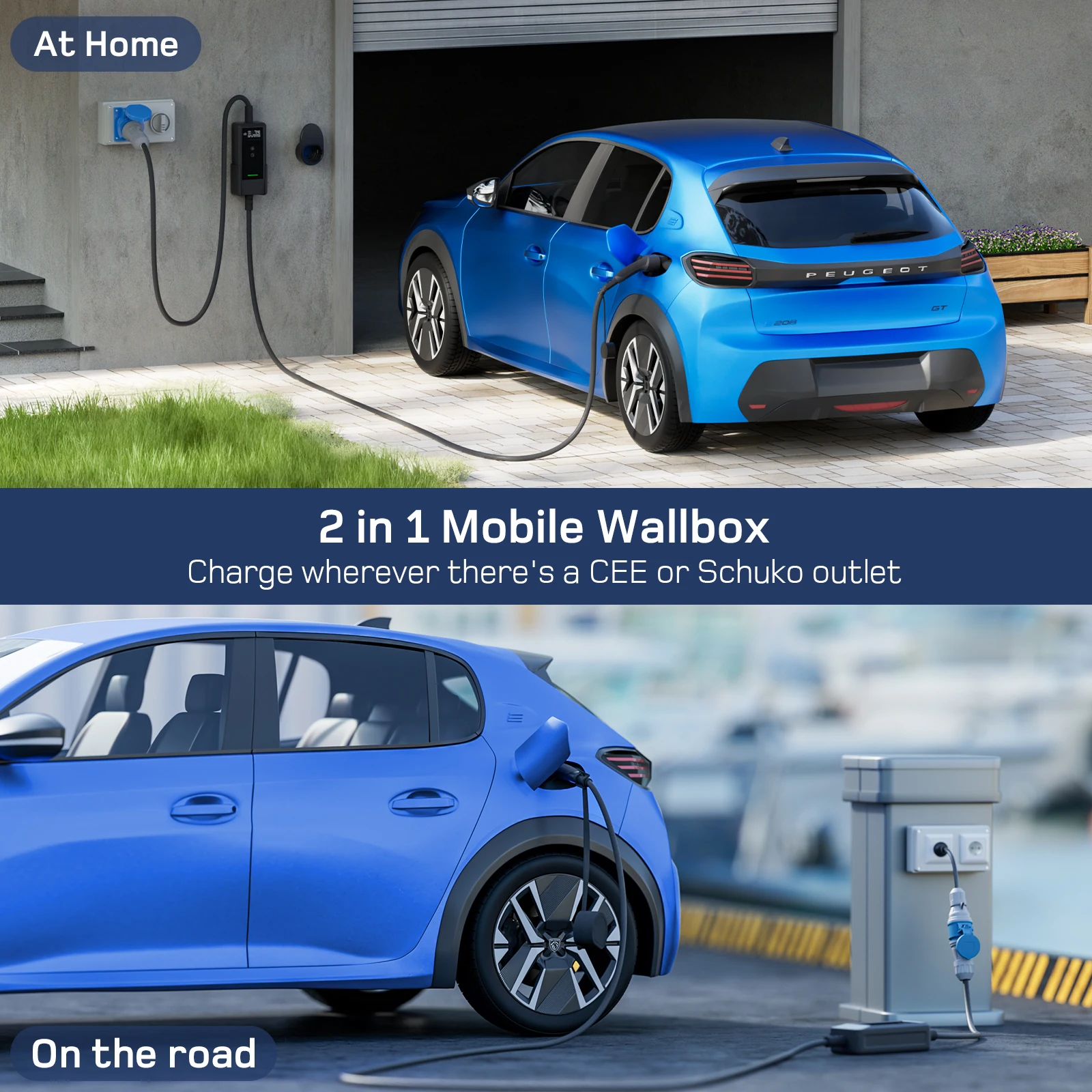 dé 7.4 كيلو وات شاحن EV محمول نوع 2 32A بأزرار مزدوجة قابس CEE محطة شحن منزلية مع شاشة رقمية 6 متر كابل الجدول الزمني