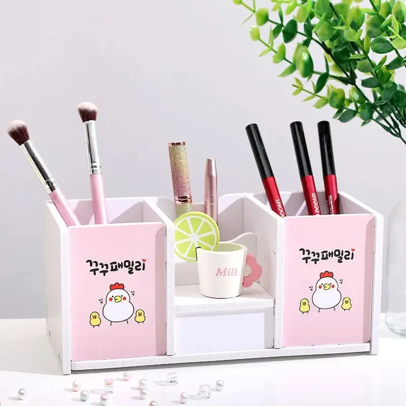 

Heart Multi-Grid Desktop Storage Box for Girls Makeup Brush Pen Holder Cosmetics Multi-functional Finishing, Student Dormitory,