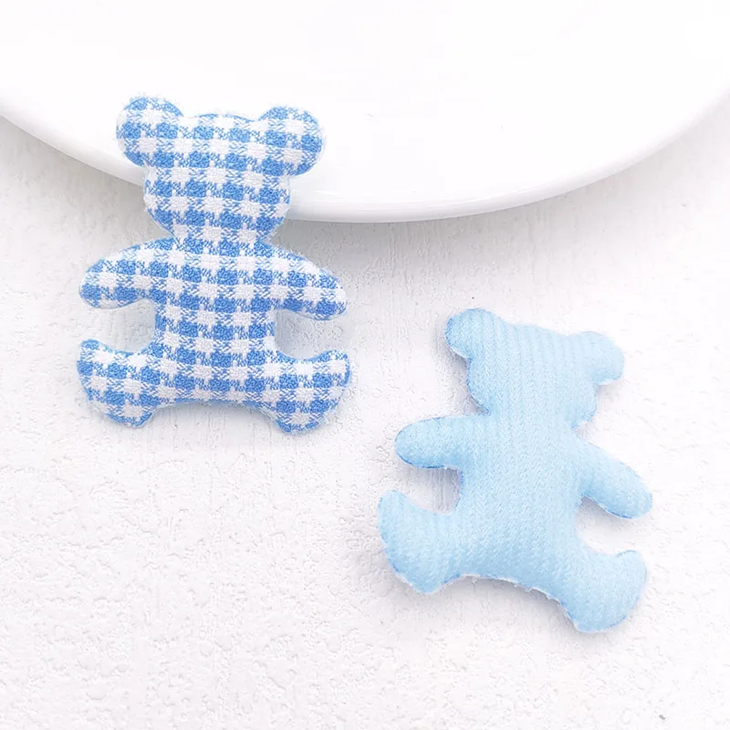 60Pcs/Lot 3.5*4.2CM Lattice Fabric Bear Padded Appliques For DIY Handmade Children Headwear Garment Accessories Patches