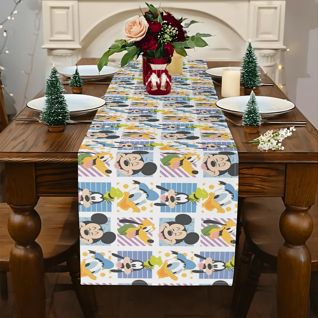 1 Piece Mickey Mouse Family Cartoon Design Table Runner - Perfect for Romantic Indoor and Outdoor Dining, Ideal for Parties and Weddings.