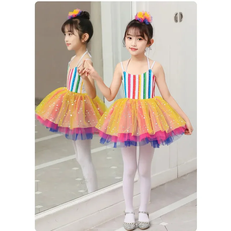 

DY20Балетные костюмы с блестками для девочек, красочное балетное платье-пачка, детская сценическая одежда, одежда для выступлений, танцевальная одежда для балерины, пушистые лыжи