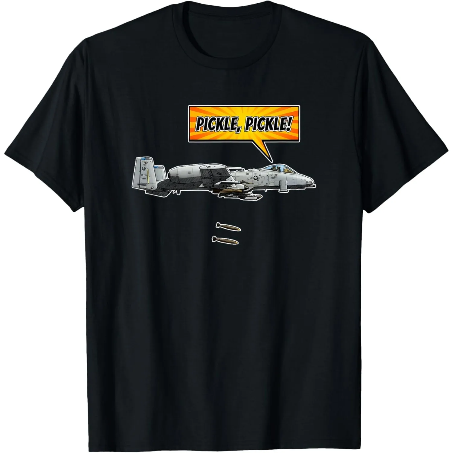 A10 Warthog Pickle Jet Fighter Comic Graphic T-Shirt Casual Men's Round Neck Tee