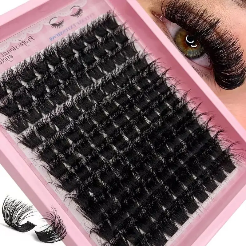 100D Fluffy DIY Cluster Lashes 8D 0.07mm D-Curl 14-24mm Soft Fake Eyelashes Reusable for Beginners Makeup Application
