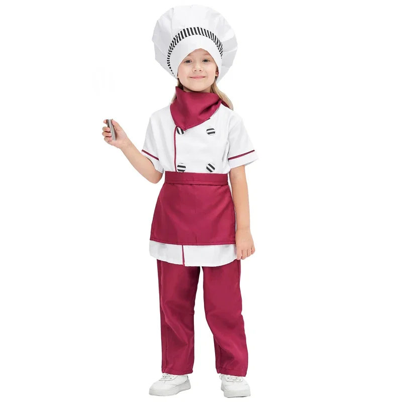 子供のためのユニセックスシェフの衣装,キッチンパン屋,ブックウィーク,コスプレ衣装,パーティードレス,楽しい,小屋,カーニバル,ハロウィーン