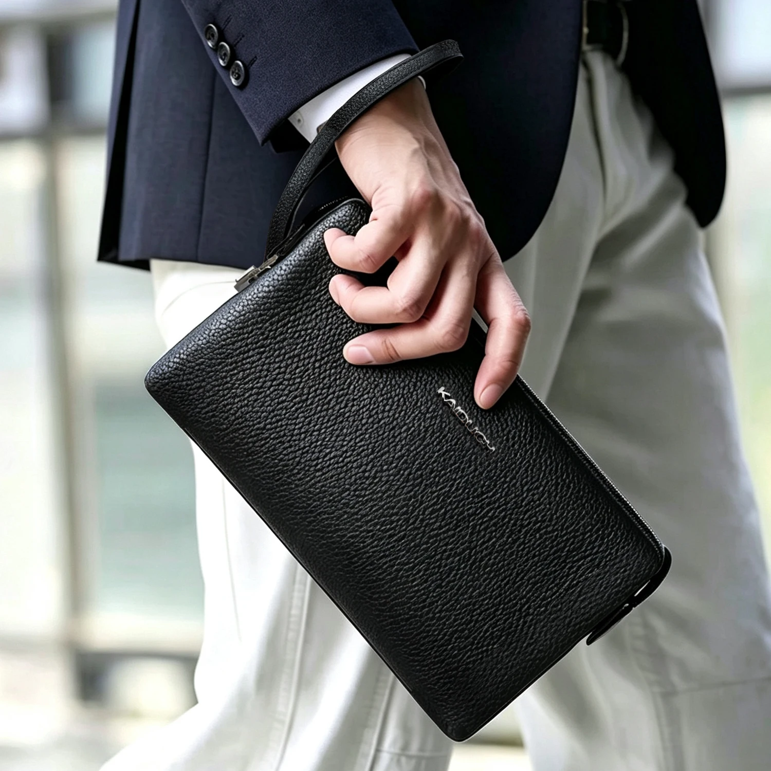 Cartera de Mano de Cuero PU para Hombre con Cierre de Contraseña, Monedero de Negocios de Gran Capacidad, Bolsillo con Múltiples Ranuras para Tarjetas y Correa para la Muñeca