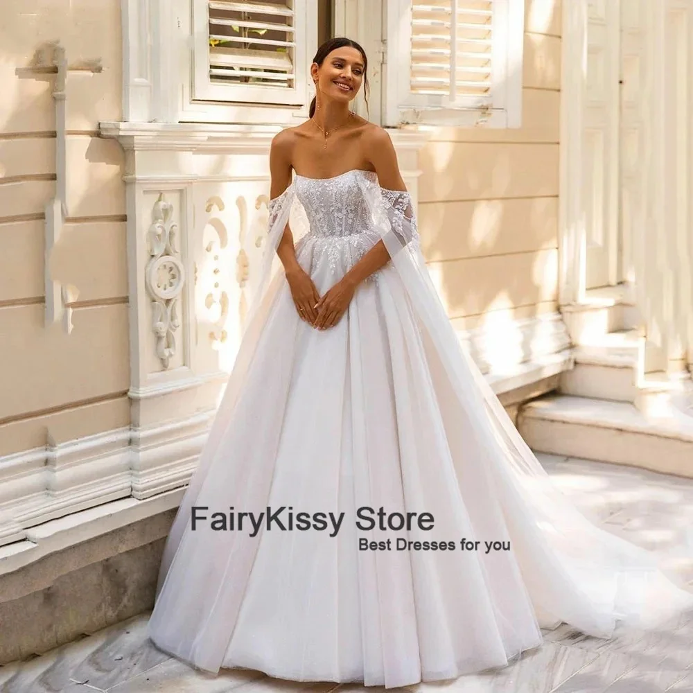 FairyKissy-Robes de mariée romantiques pour femmes, Robe classique, Col bateau, Patients, Peu importe, Off initié, Appliques, Éducatif, Novia