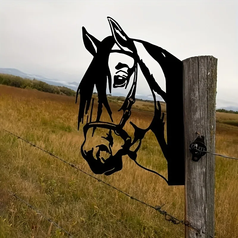 Rustic Metal Horse Characters Figure Wall Art-Farm Animal Silhouette Fence Decor
