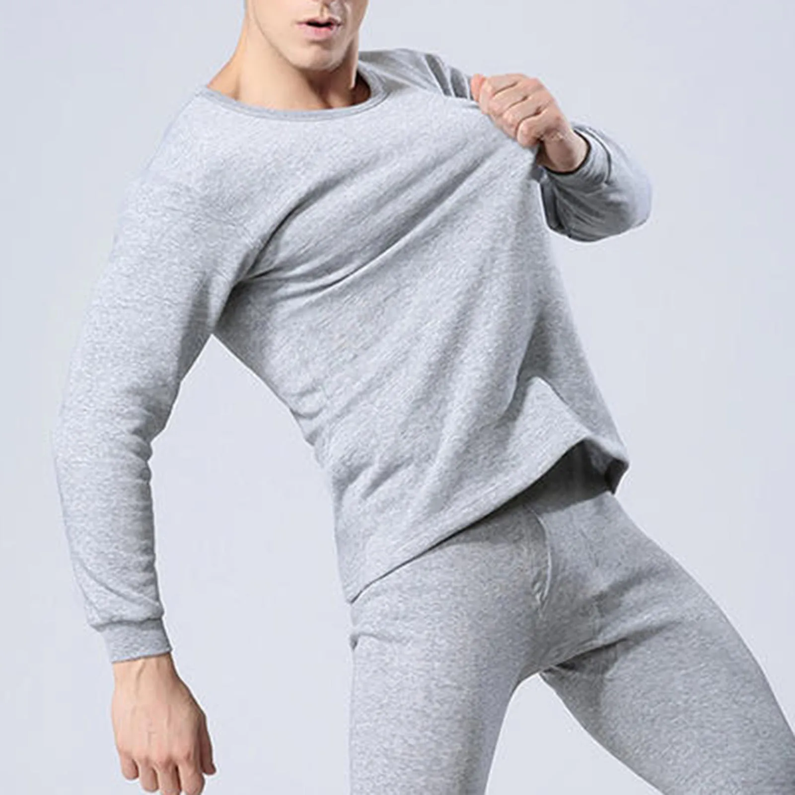 Thermal Men Underwear Winter Base Suit Round Collar Long-Pants Thickened Plush Warm Pullover Long Johns Men Bottoms Nightclothes