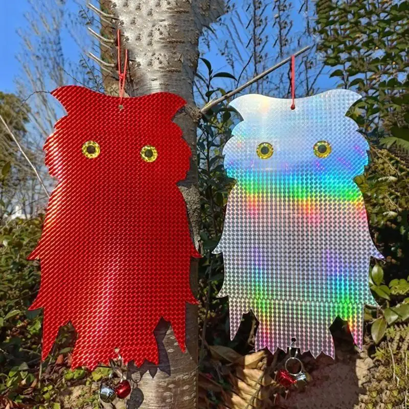 Owl Decoys To Scare Birds Away Reflective Owl Decoy Scare With Bell Practical Garden Supplies Dual-Sida Fake Owl For Crows