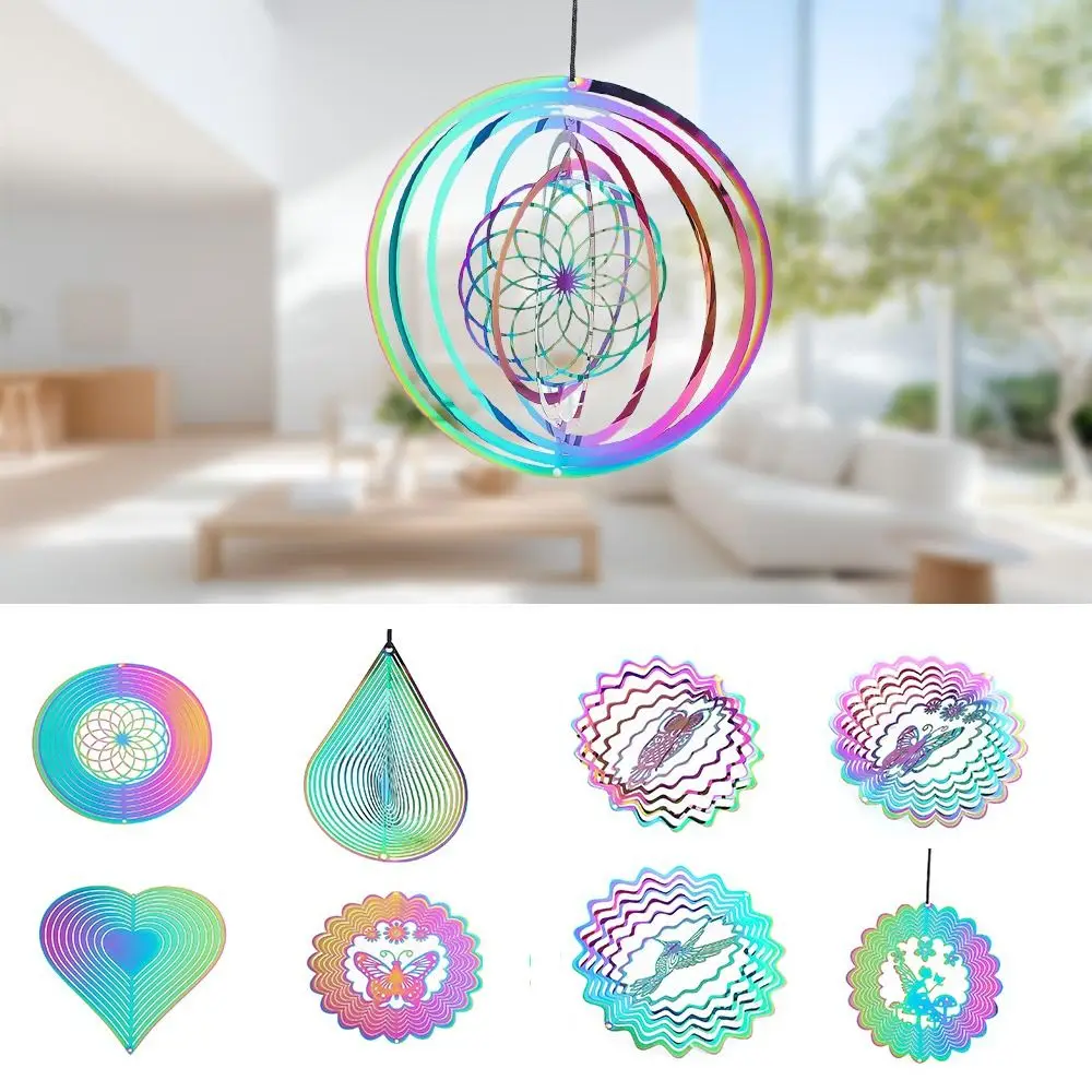 3D Gradient Color Wind Spinner Catcher Flowing Light Effect Bird Deterrent Wind Chime Dynamic Pendant Garden Yard Hanging Decor