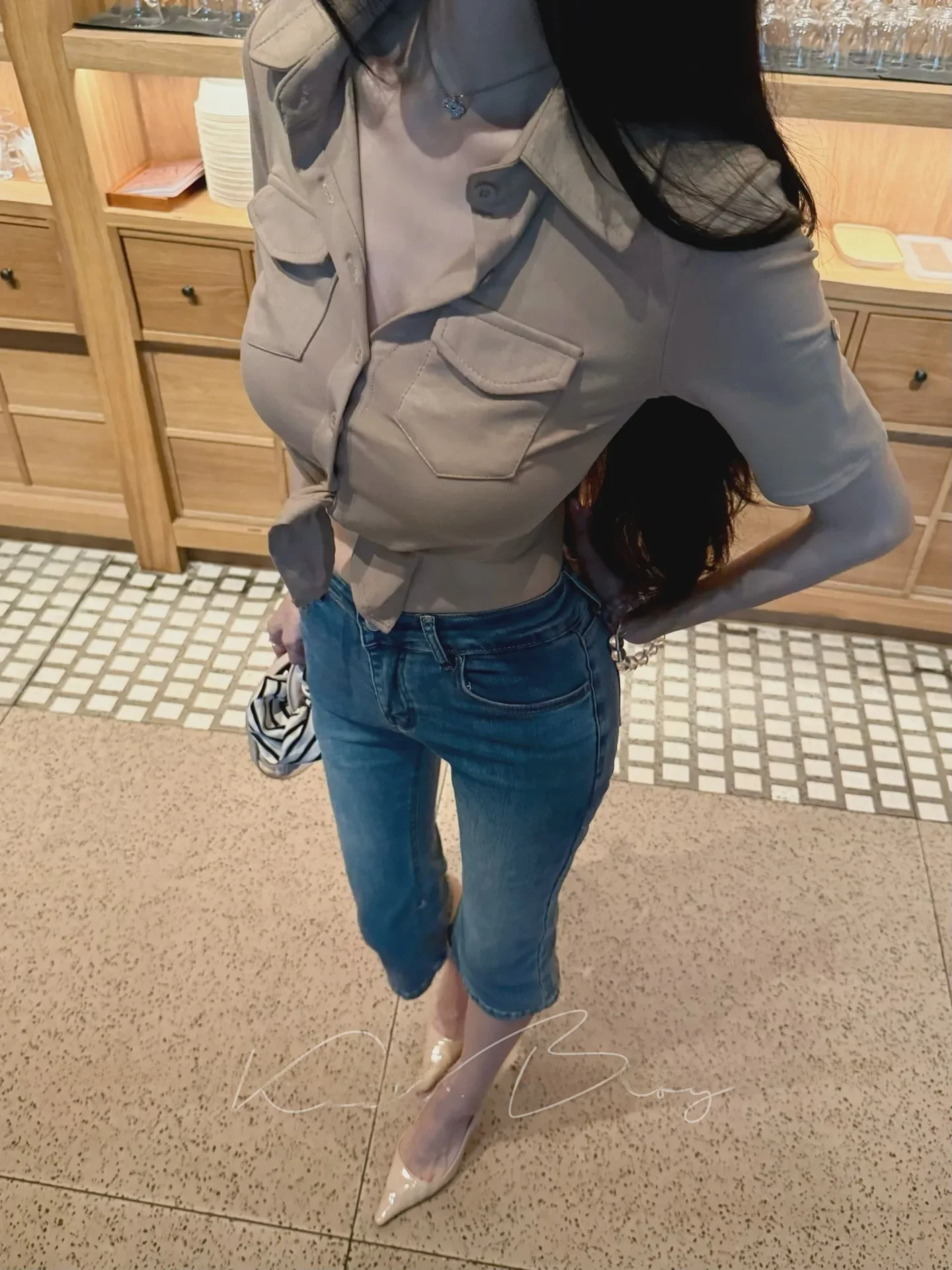 American Style Casual Folded Denim Jeans Women Summer Spicy Slimming Hip Enhancing Seven-Foot Jeans High Elasticity