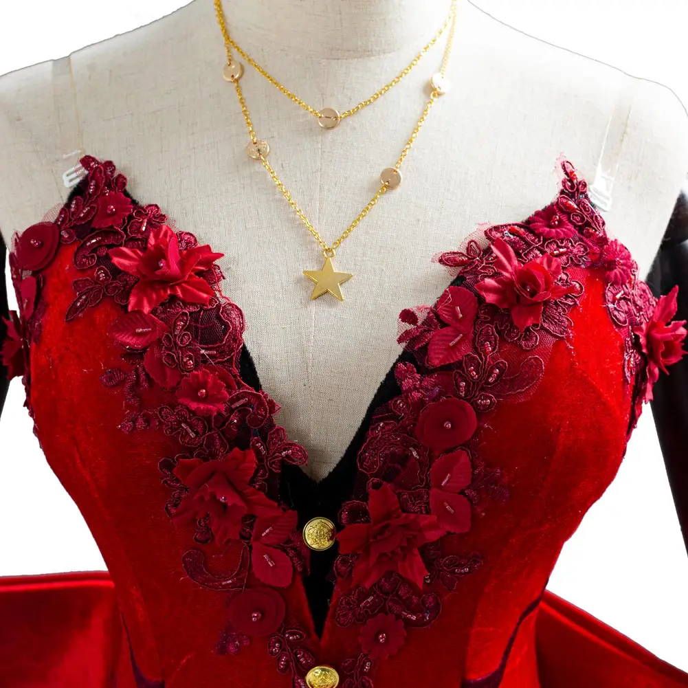 open lace back dress Final Fantasy VII 7 Aerith Red Dress Cosplay Costume For Sale – Rolecosplay main image 0