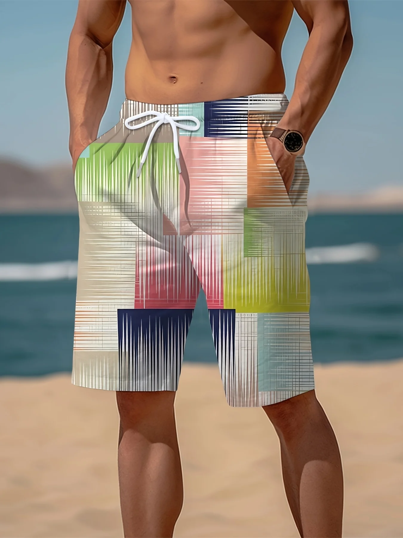 

2026 Summer Hot Selling New Line Splicing Vacation 3D Printing Fashionable Outdoor Breathable Quick Drying Street Y2K Shorts