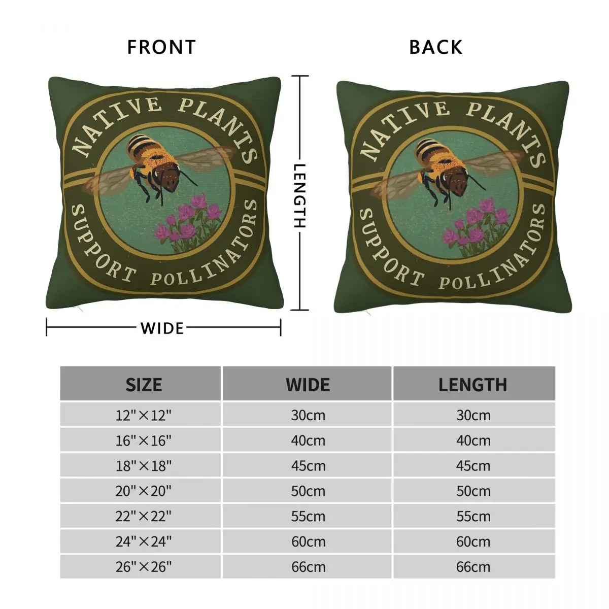 Native Plants Support Pollinators Square Pillowcase Polyester Linen Velvet Printed Zip Decor Room Cushion Cover