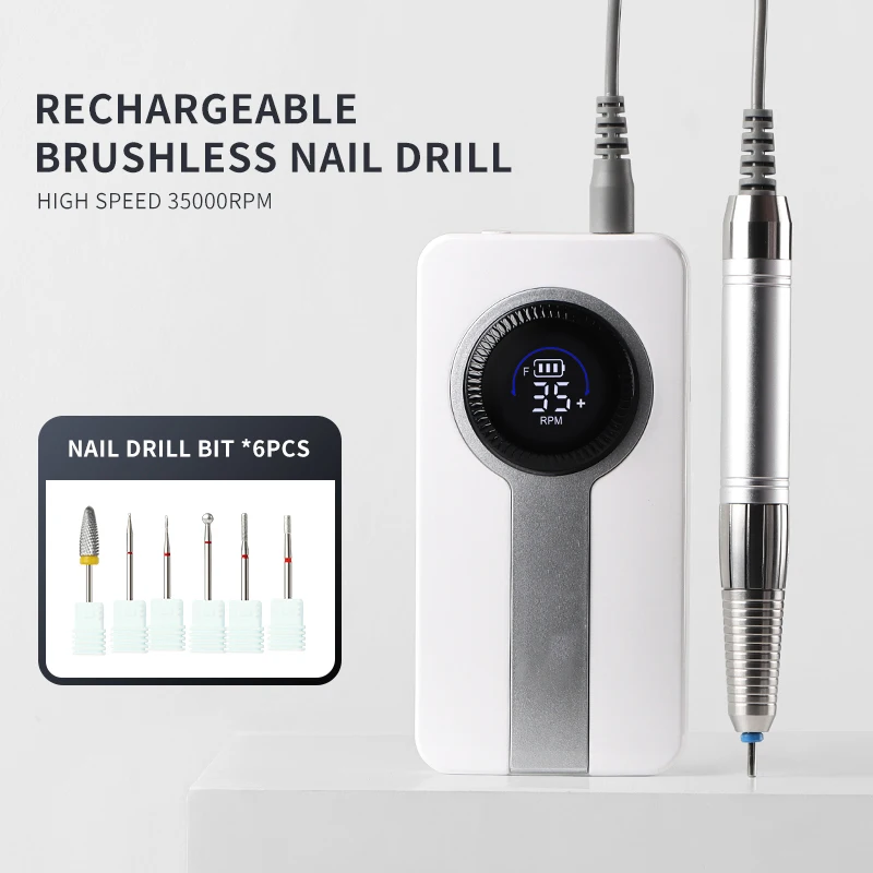 35000 RPM Draagbare Nagelboor Manicure Machine Nagelpolijstmachine voor Gel Elektrische Boor Nagels Oplaadbare Nagel Polijsten Thuis Salon