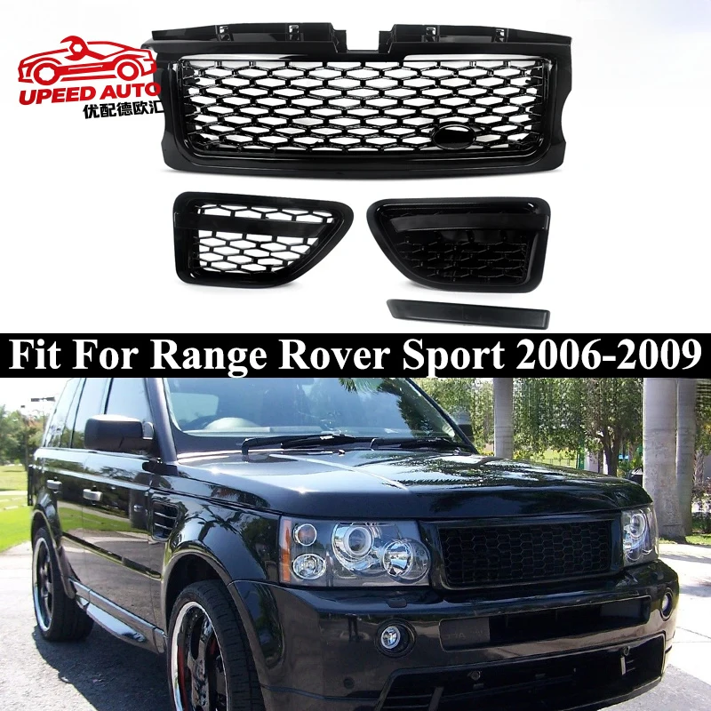 

Suitable for Assembly 2006-2009 Range Rover Sport Honeycomb Front Bumper Grill Side Fender Air Vent Glossy Black Body Kit