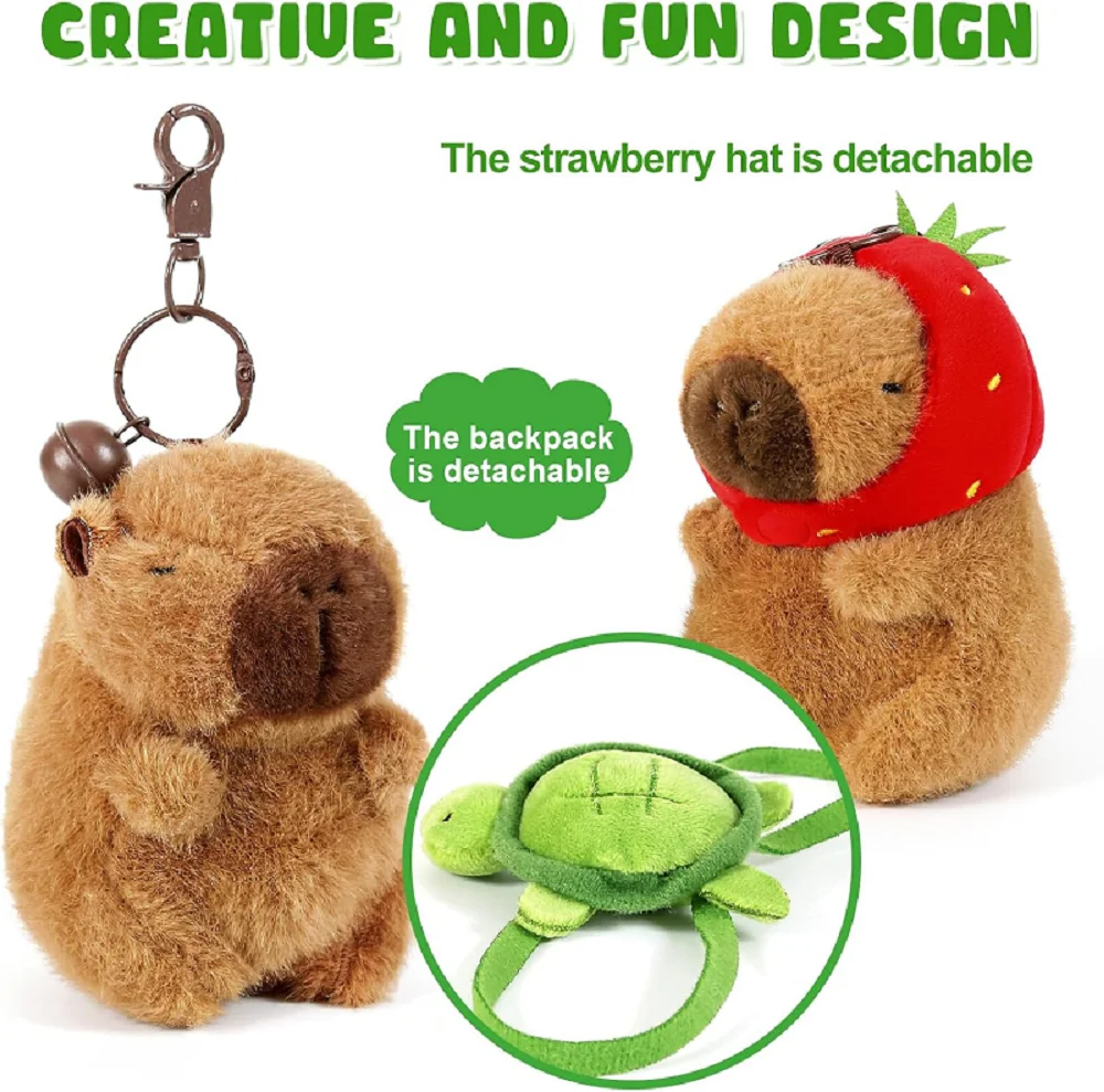 Capybara Plush Toy Kawaii Stuffed Animals Fluffy Capybara With Strawberry Tortoise Slap Bracelet keychain Birthday Gift image 4