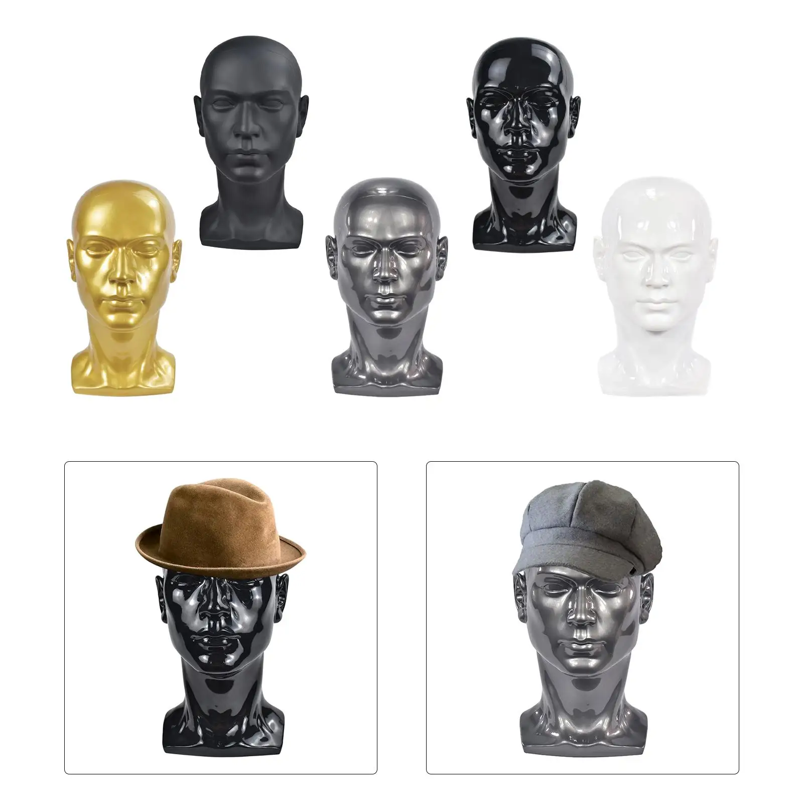 Male Mannequin Head Model, Circumference 57cm Headphone Jewelry Display Stand Durable Quality