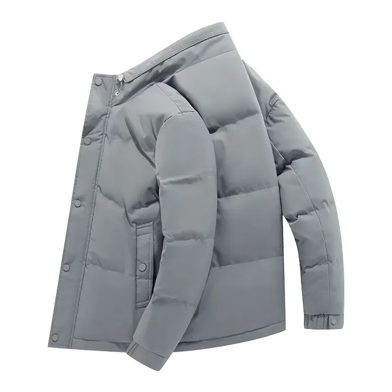 Winter Men Jacket New Thicken Simple Solid Color Zipper Male Down Coat Stand Collar Long Sleeve Business Casual Man Outerwear