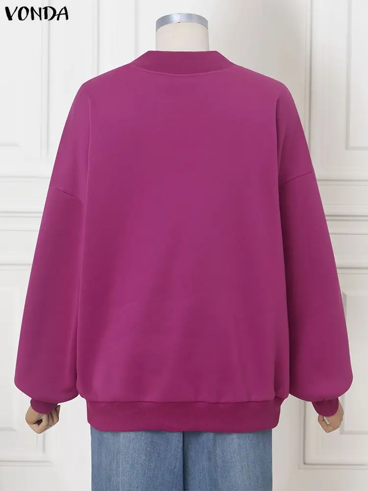 بلوزات مقاس كبير فوندا موضة النساء بلوفرات طويلة الأكمام الصلبة 2025 الخريف الخامس الرقبة لاعبا غير رسمية قمصان أنيقة فضفاضة 5XL #5