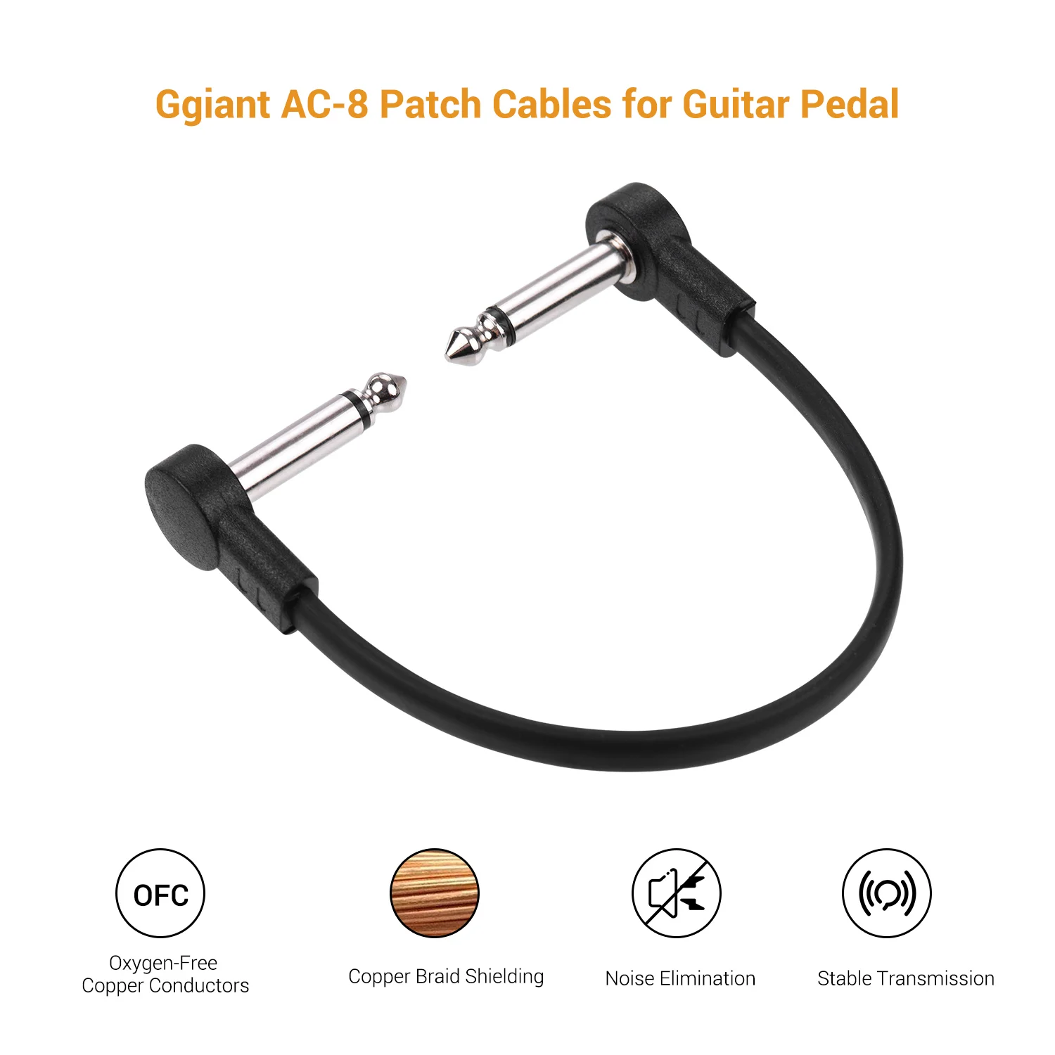 Ggiant AC-8 Guitar Effect Pedal Flat Patch Cables 6 Inch Length with 1/4 Inch Right Angle Connectors Patch Cable Kit 4 Packs