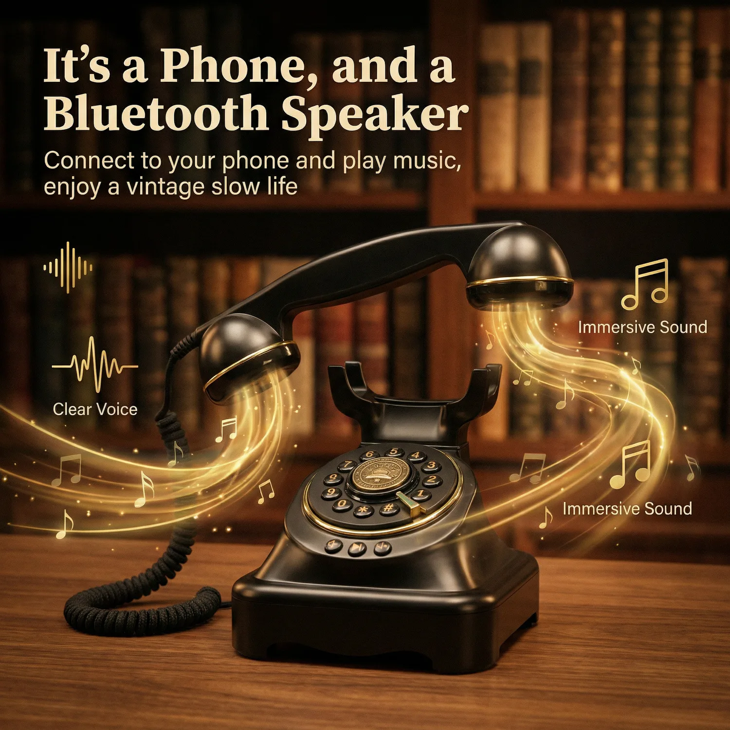 Retro Bluetooth Telephone Wireless Speaker Vintage Landline Phone Bluetooth 5.2 Music Playback 3-Button Control for Living Room