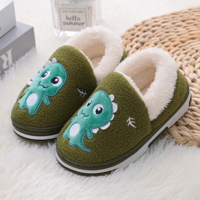 Fashion Toddler Boy Slippers Winter Warm Shoes Casual Home Gear Baby Item  Anti-slip Sole Loafers Cartoon Dinosaur Kids Footwear