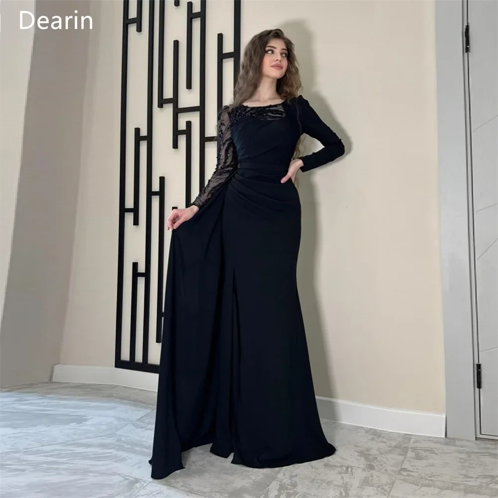 Customized Formal Dress Prom Women Dearin Scoop Neckline Mermaid Floor Length Skirts Tulle Applique Bespoke Occasion Dresses Eve