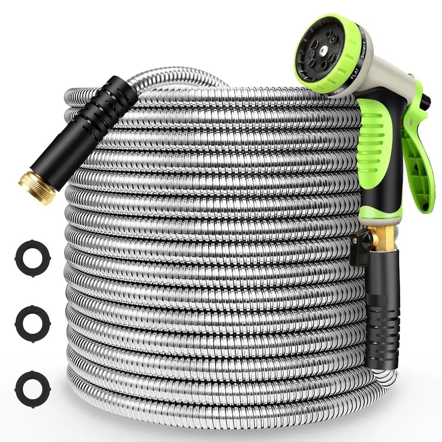 

Садовый шланг 30 м из нержавеющей стали, сверхпрочный, гибкий, легкий, с насадкой-распылителем на 10 функций и прочным соединением 3/4 дюйма